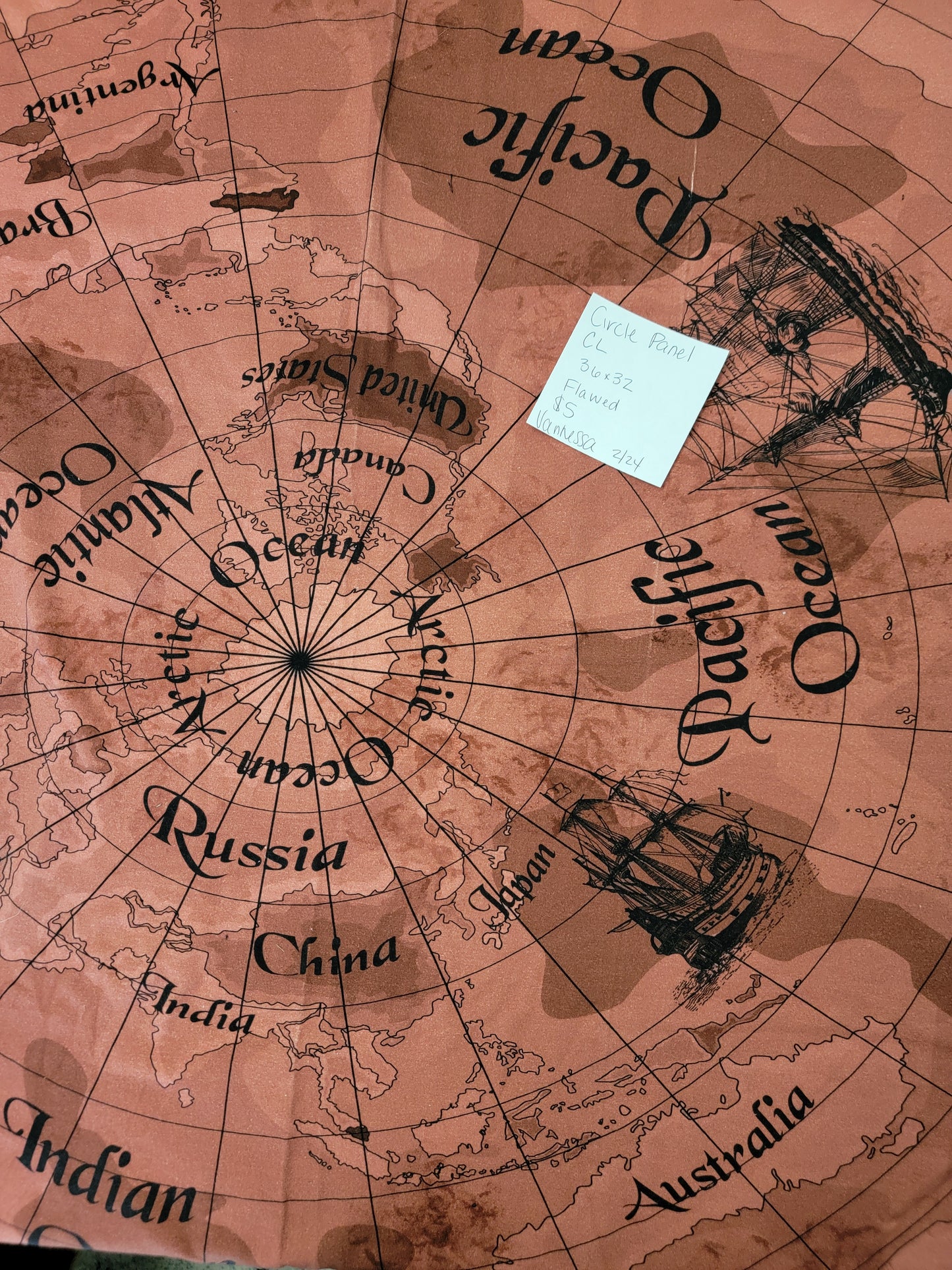 Cotton Lycra Panel: World Map- Bronze