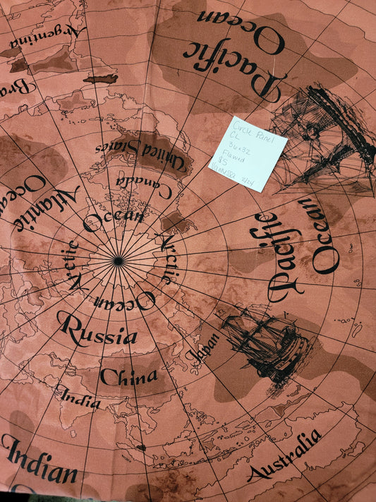 Cotton Lycra Panel: World Map- Bronze