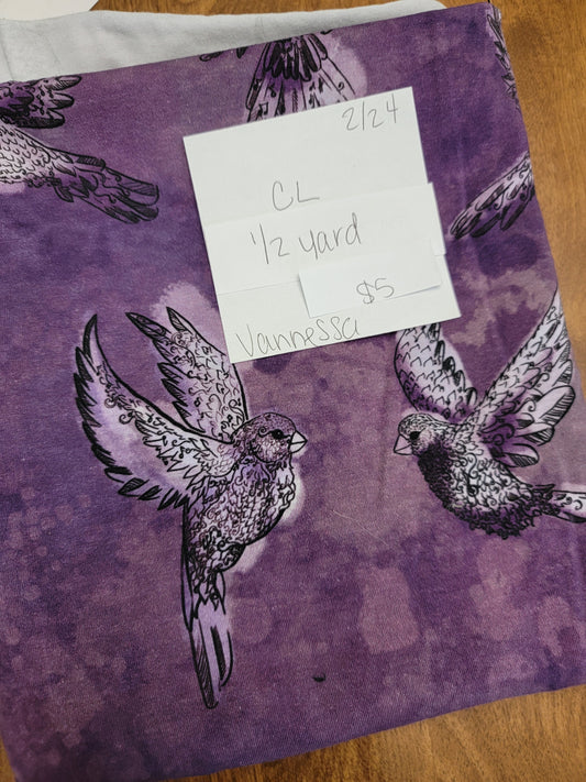 Cotton Lycra: Birds- Purple