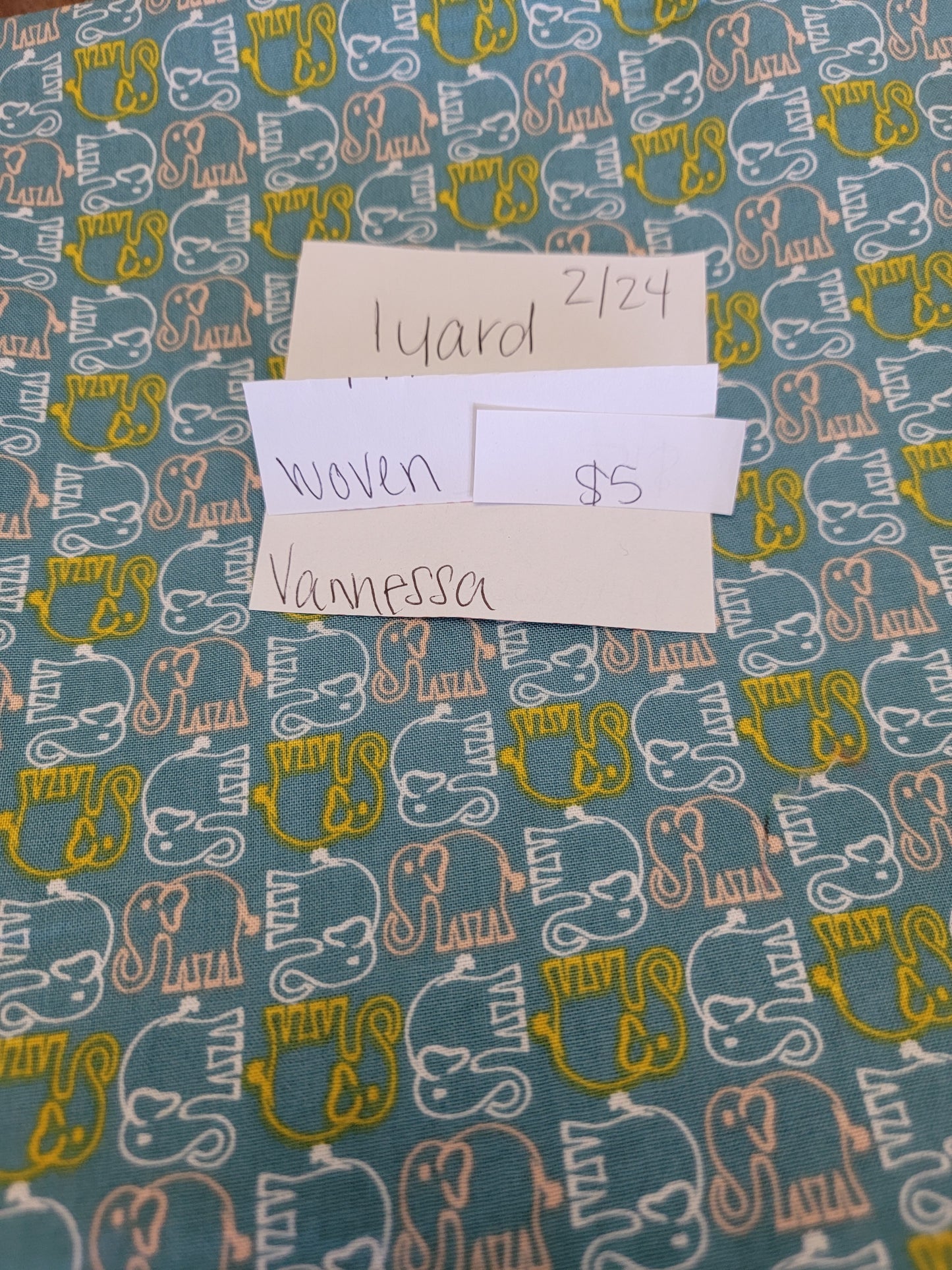 Cotton Woven: Teal elephants