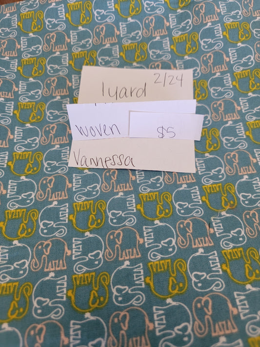 Cotton Woven: Teal elephants