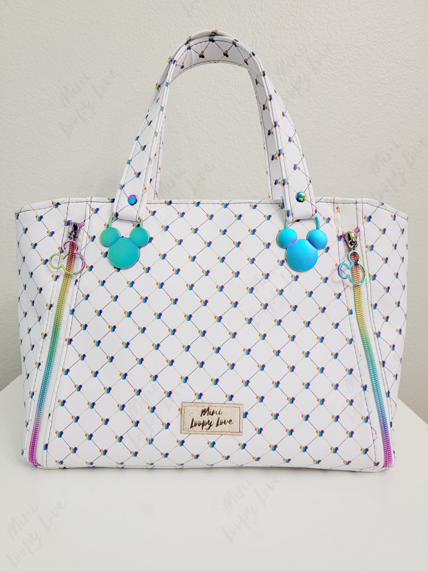 Rudeneja Handbag: rainbow quilted mouse heads