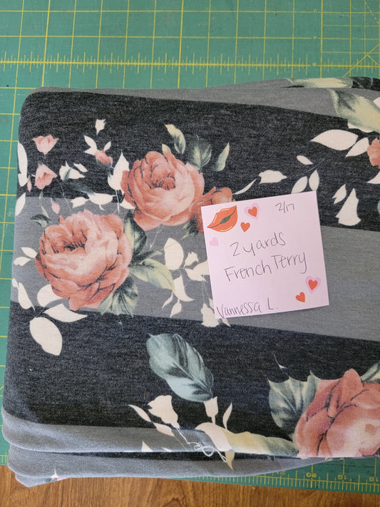 French Terry: Striped Roses- 2 yards