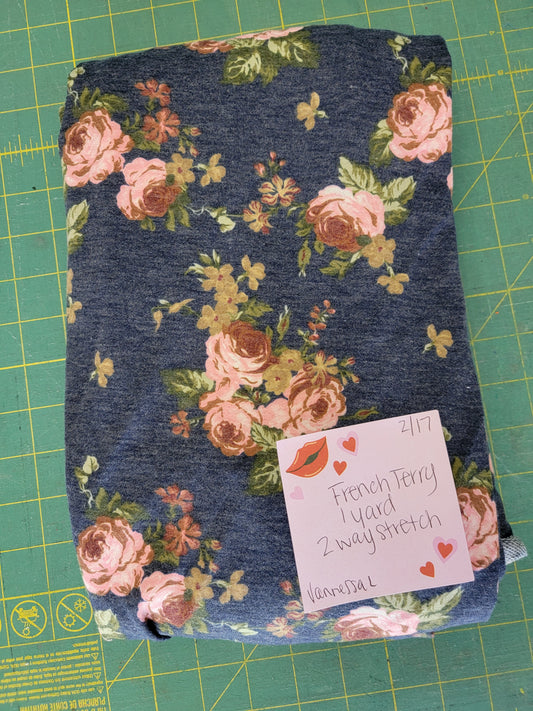 French Terry: Florals- Blue