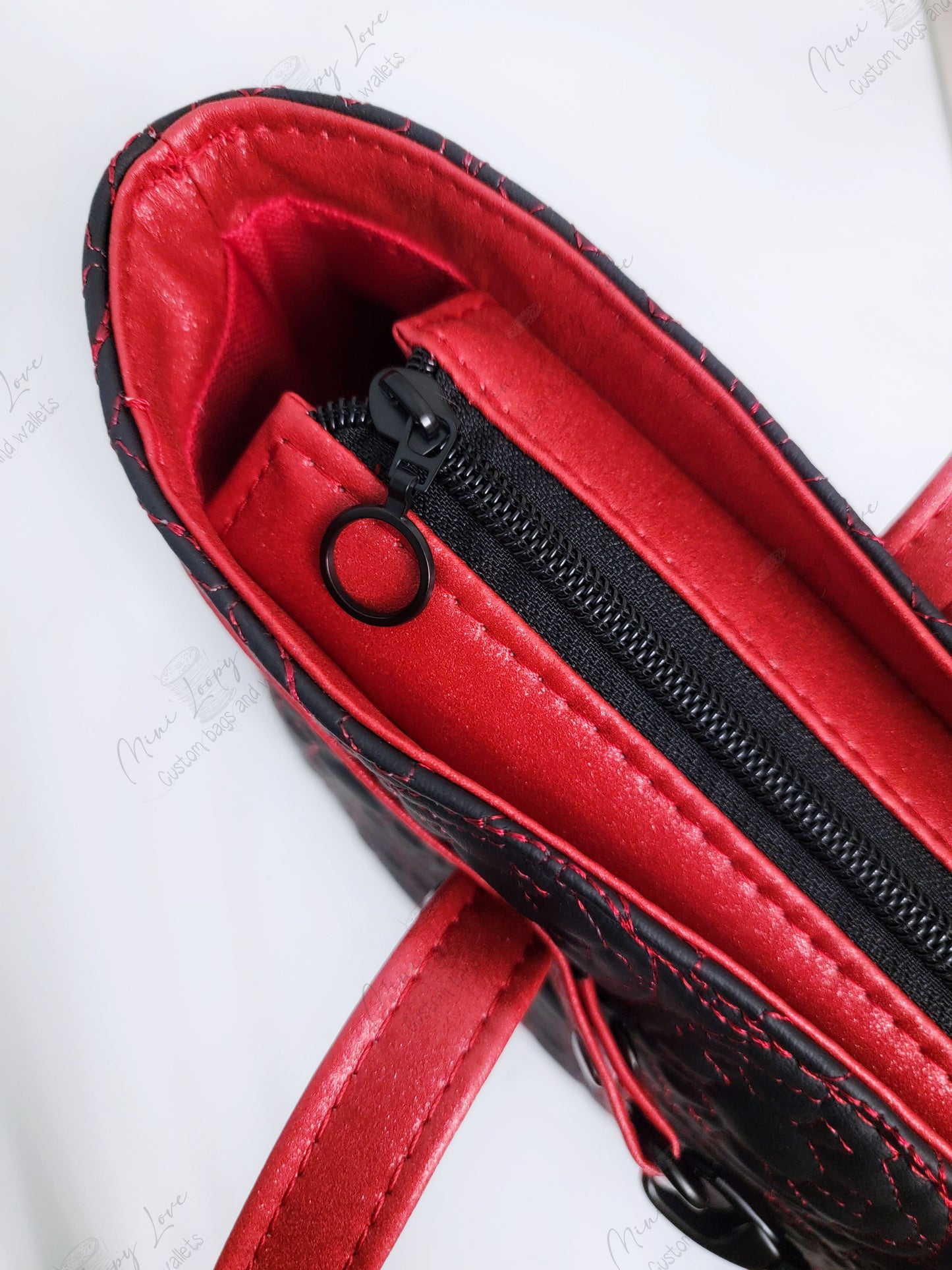 Celeste East West Bag: Red Quilted Cogs