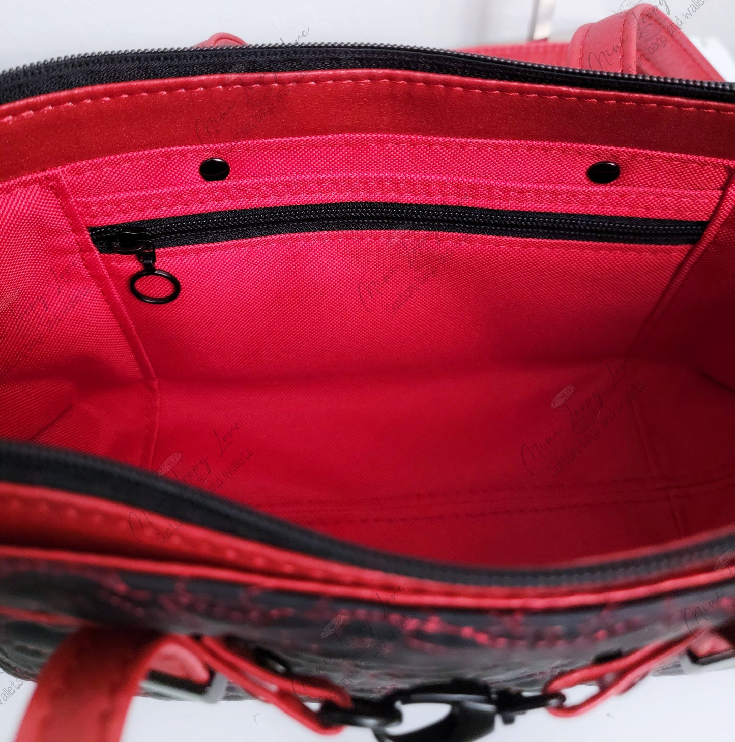 Celeste East West Bag: Red Quilted Cogs