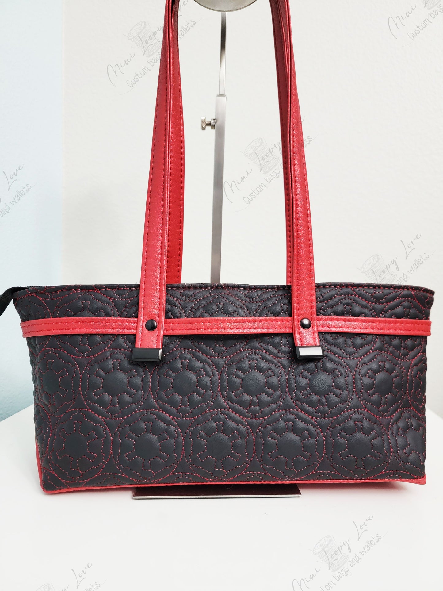 Celeste East West Bag: Red Quilted Cogs