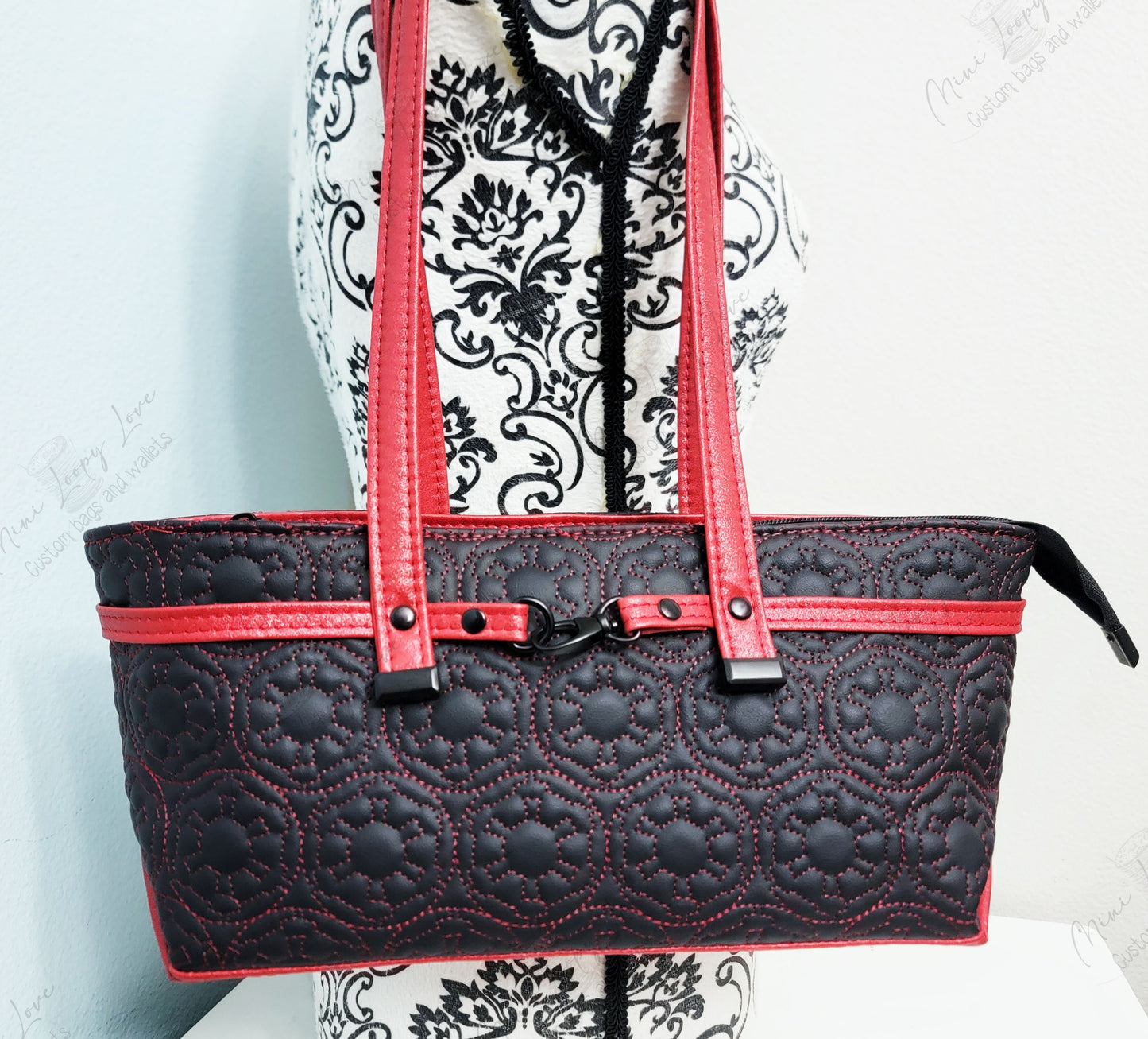 Celeste East West Bag: Red Quilted Cogs
