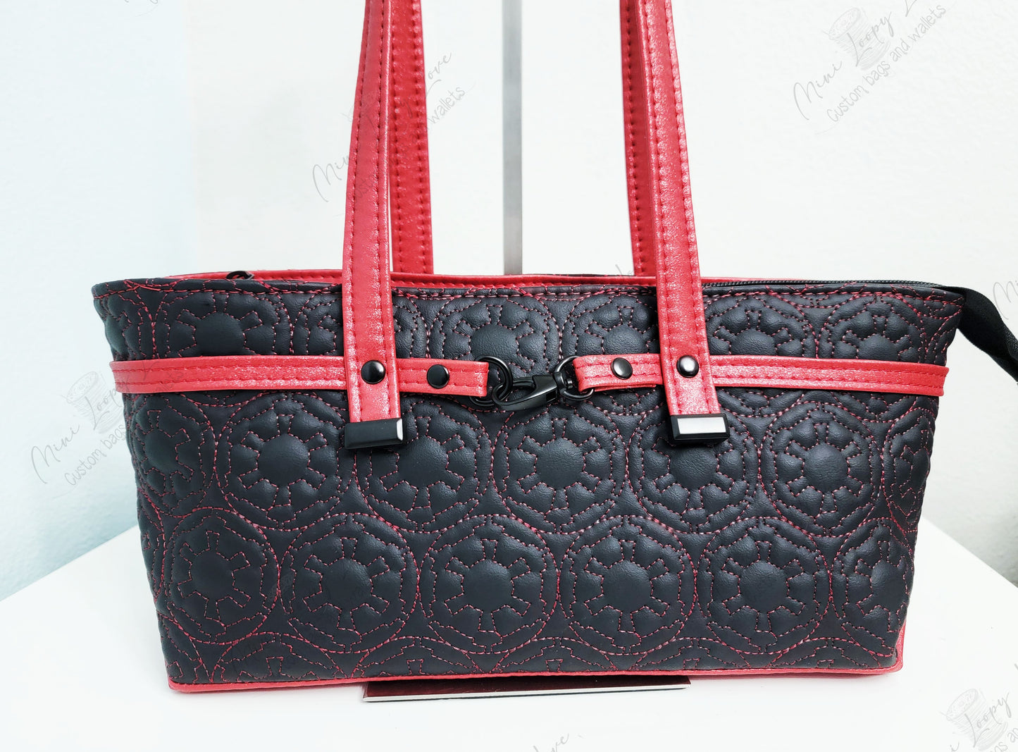 Celeste East West Bag: Red Quilted Cogs