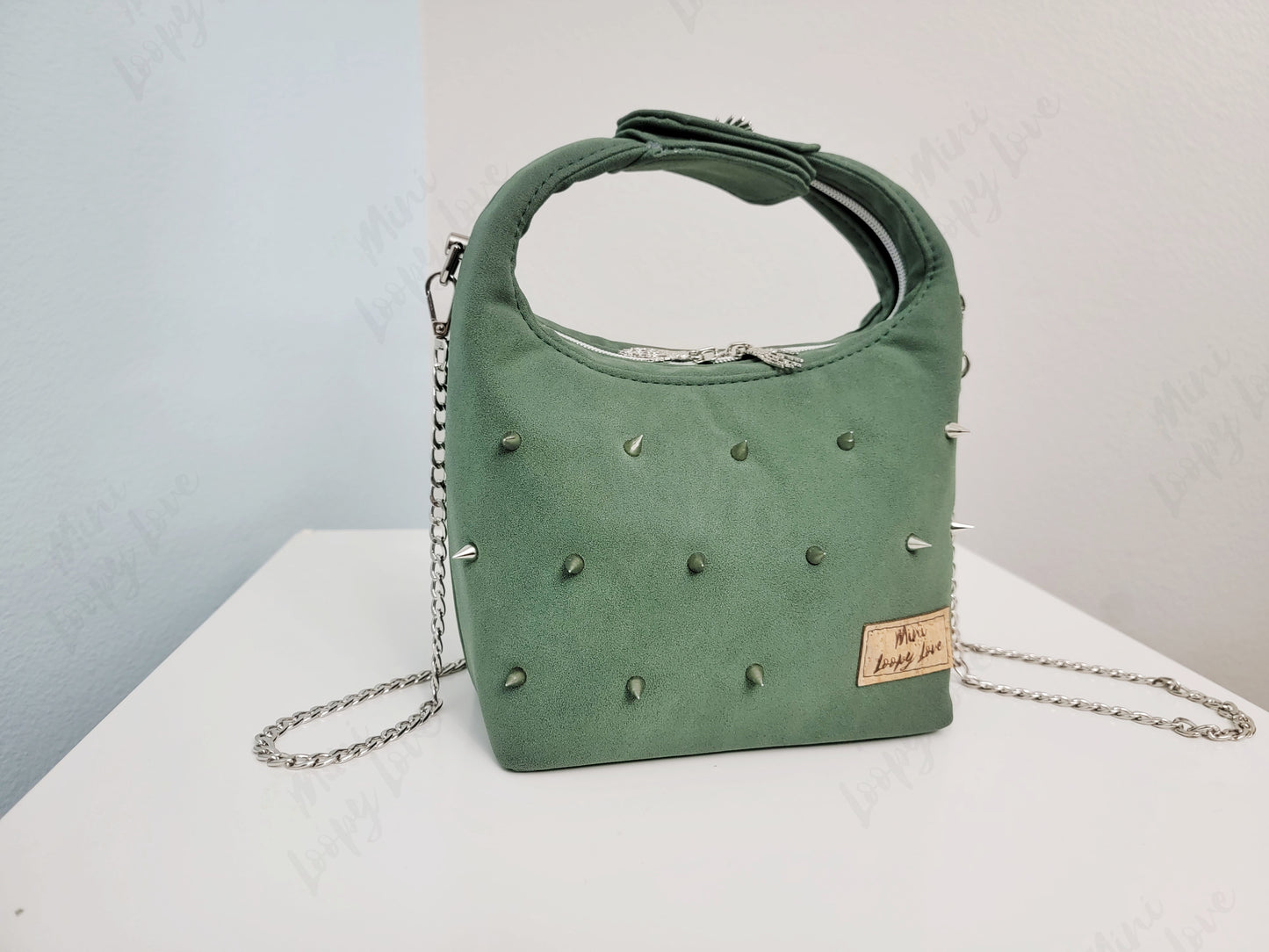 Mini Alice: Studded Green Faux Suede