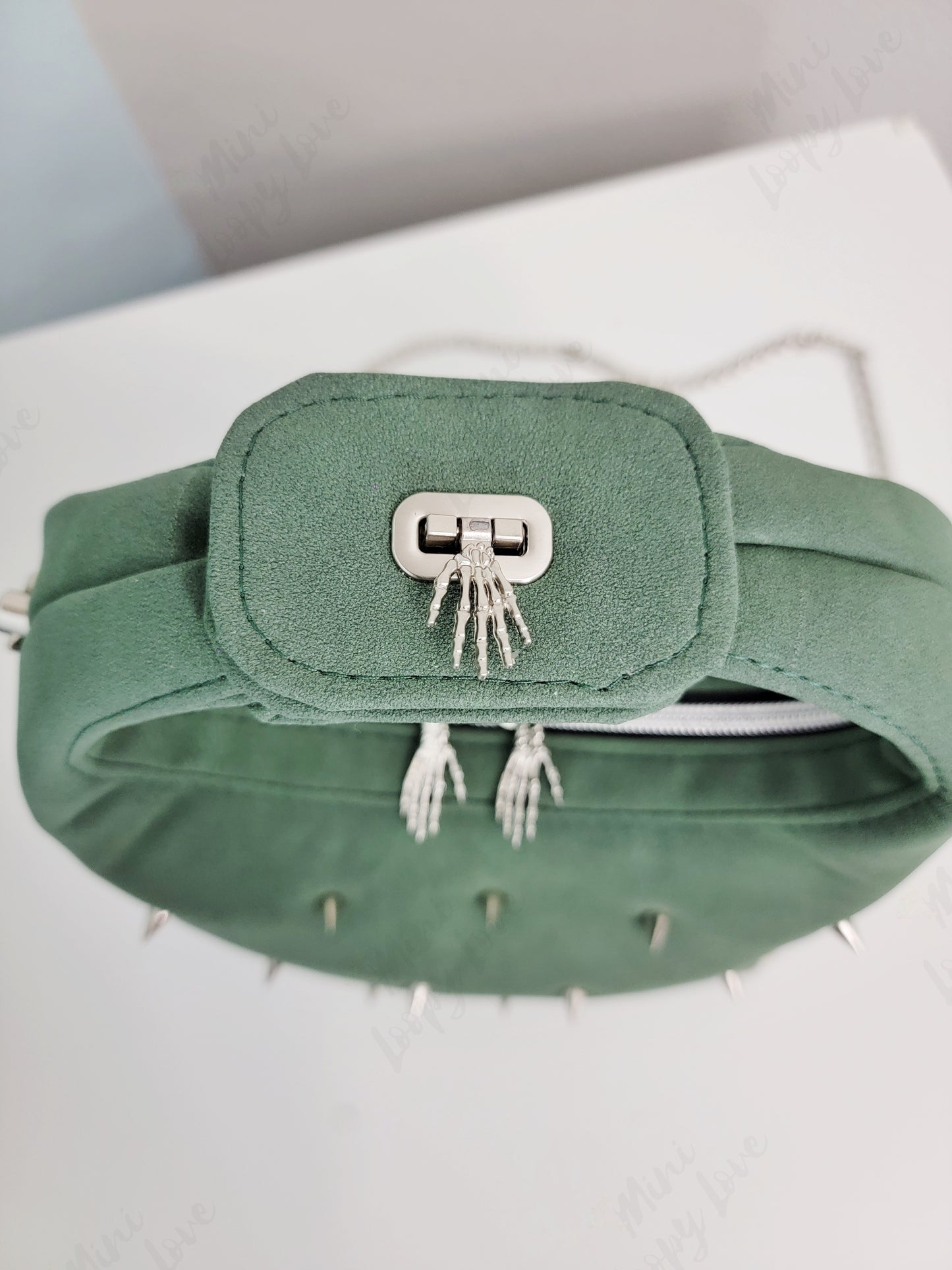 Mini Alice: Studded Green Faux Suede