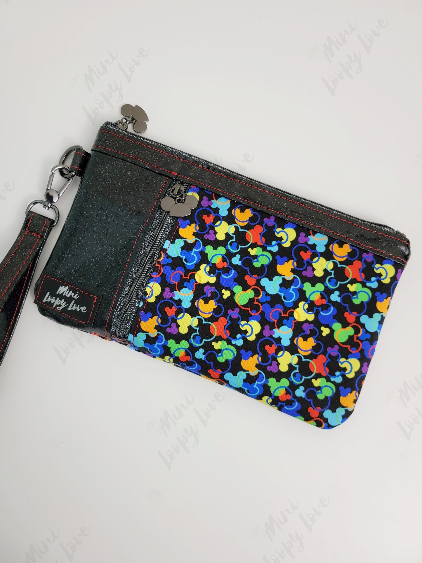 Zippy clutch- Glitter Black mouse confetti