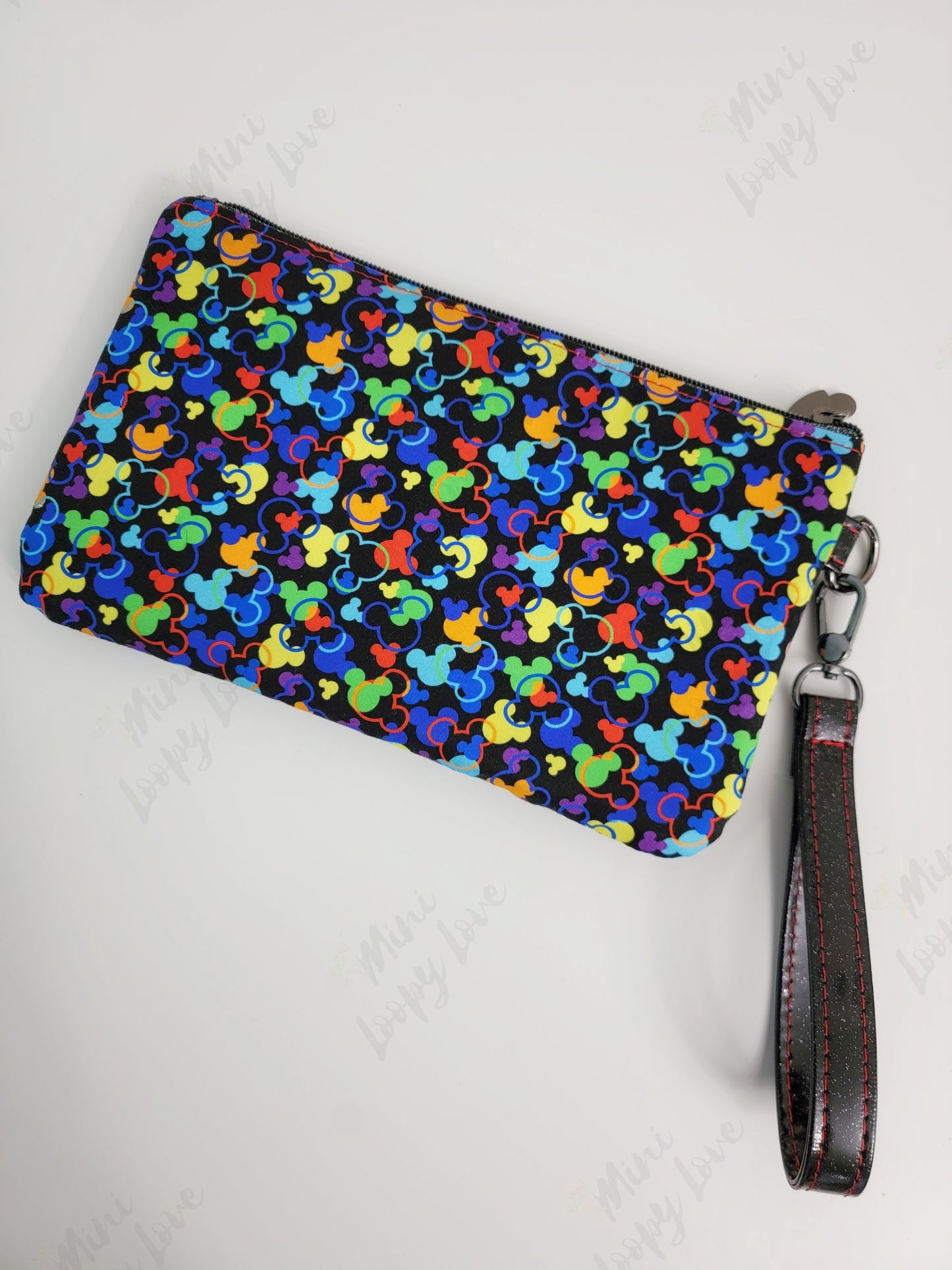 Zippy clutch- Glitter Black mouse confetti