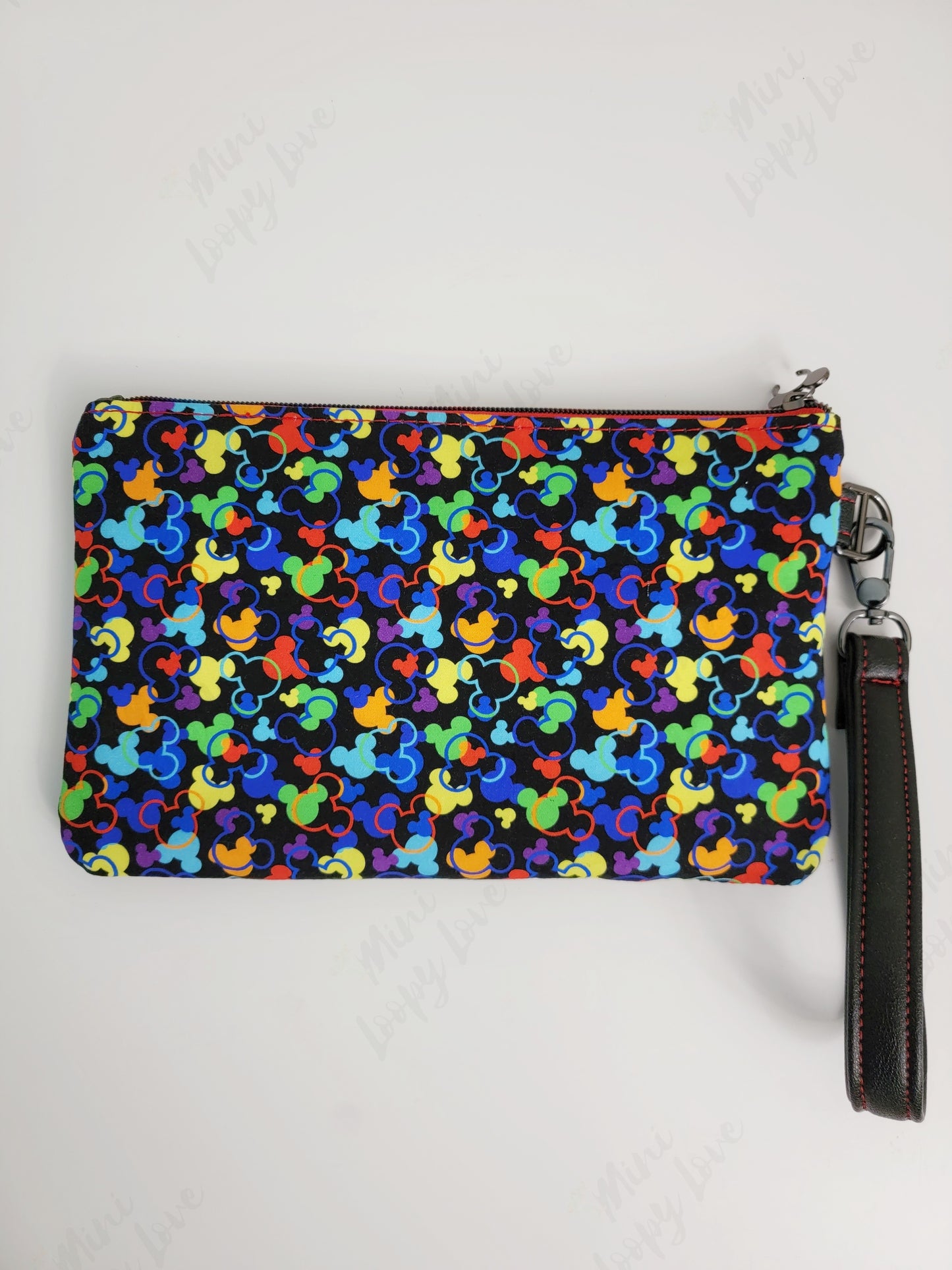 Zippy clutch- Black mouse confetti with red zipper